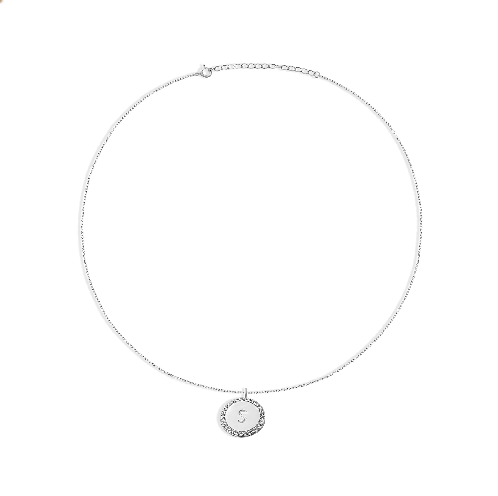 The Block Pave Initial Disc Necklace - Image 11
