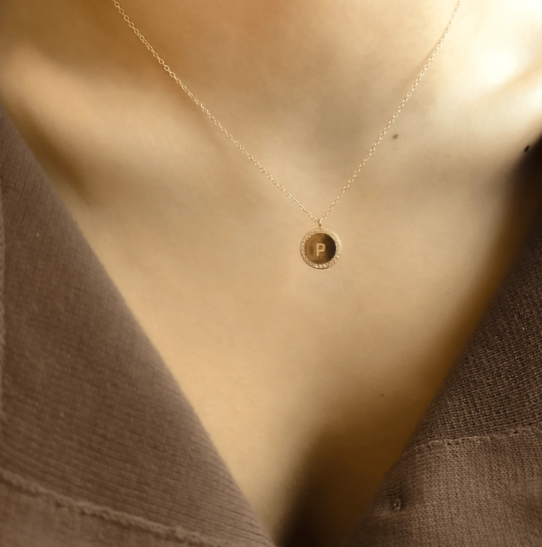 The Block Pave Initial Disc Necklace - Image 3