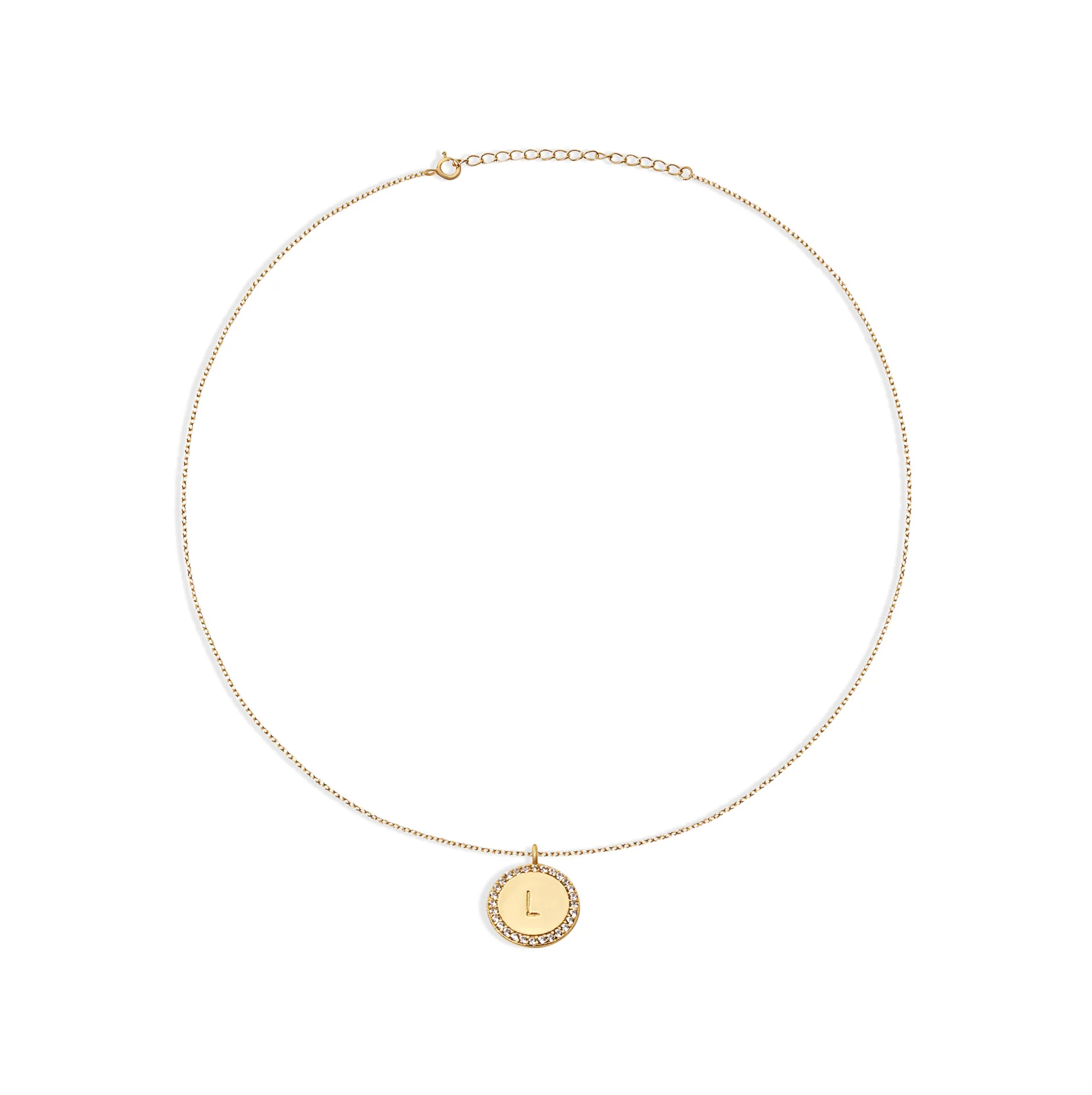 The Block Pave Initial Disc Necklace - Image 7