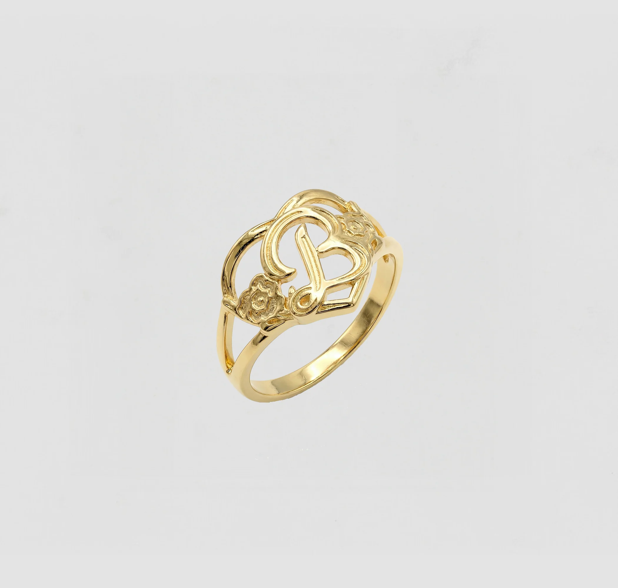 THE GOLD CUTOUT FLOWER HEART LETTER RING - Image 3