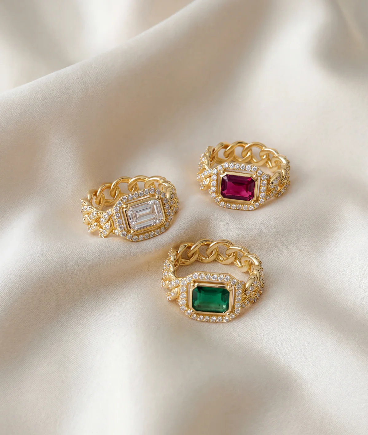 The Halo Colored Stone Cuban Link Chain Ring - Image 4