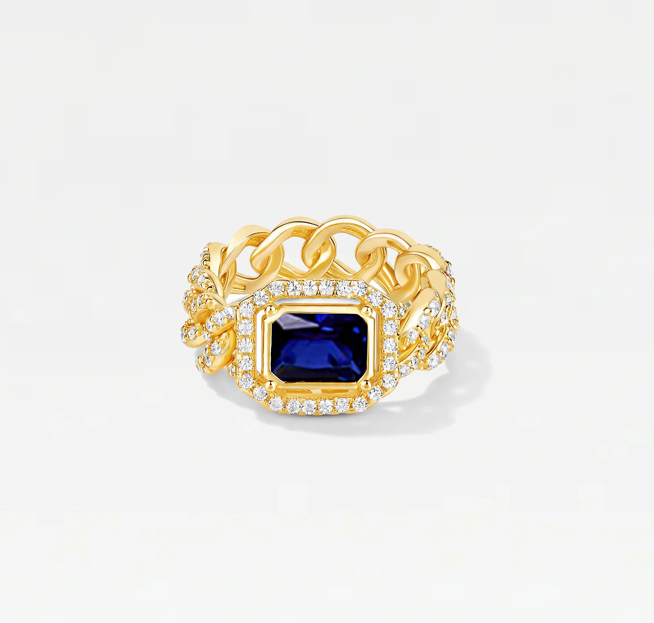 The Halo Colored Stone Cuban Link Chain Ring - Image 6
