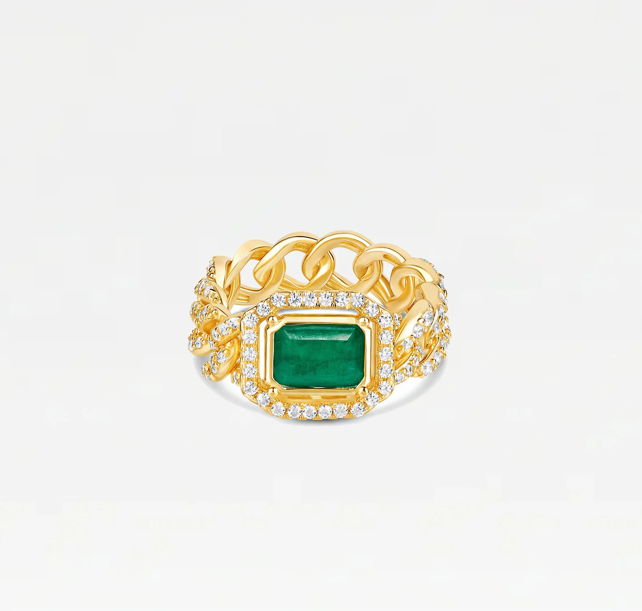 The Halo Colored Stone Cuban Link Chain Ring - Image 7