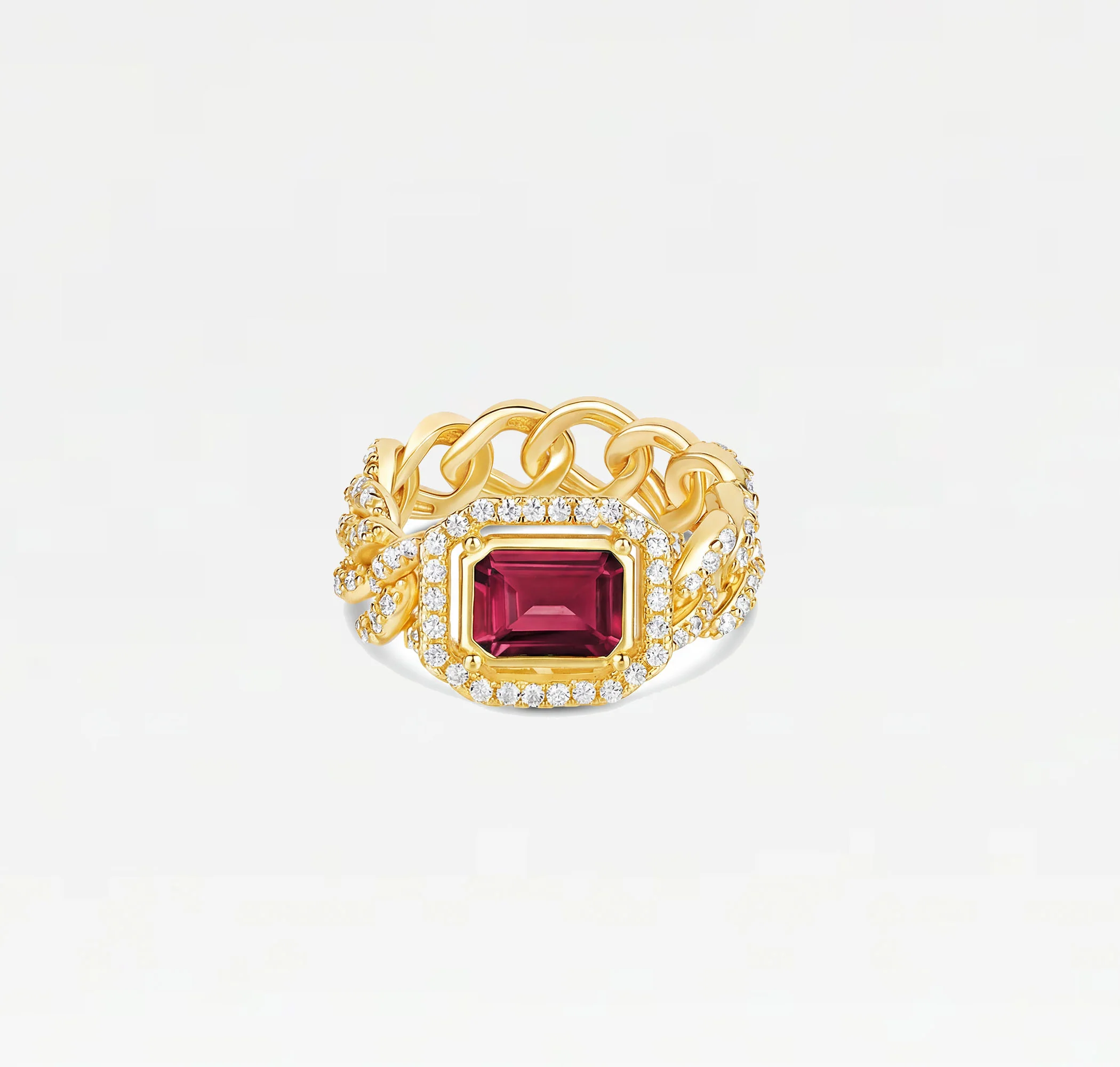 The Halo Colored Stone Cuban Link Chain Ring - Image 8