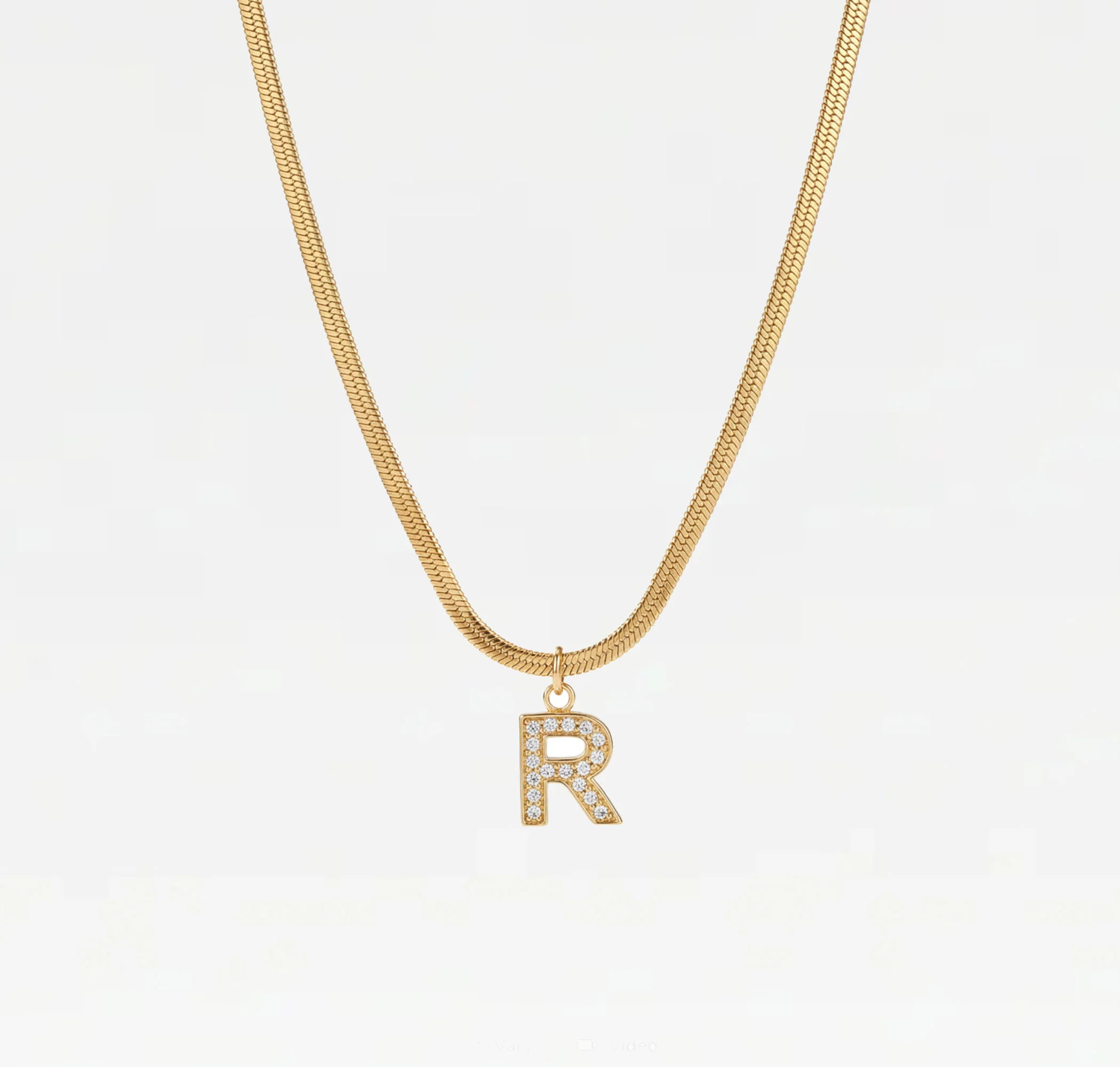 The Large Herringbone Pavé Initial Necklace