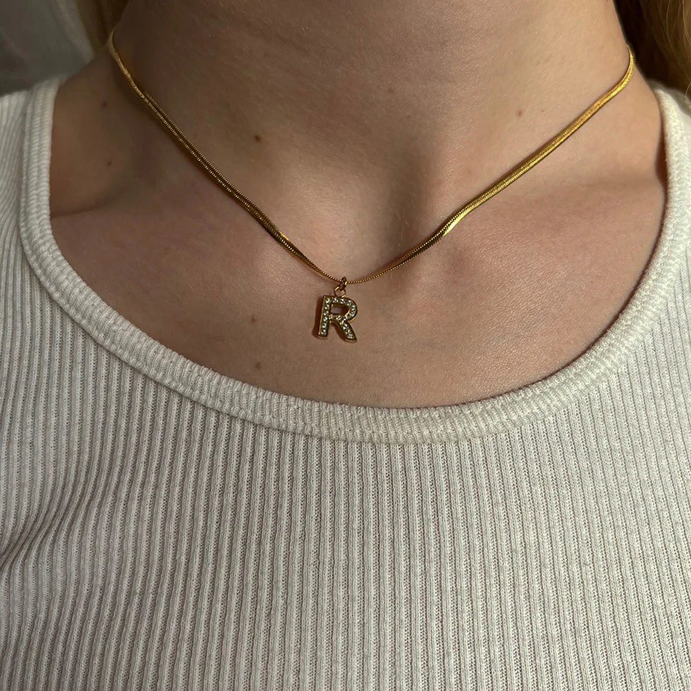 The Large Herringbone Pavé Initial Necklace - Image 2