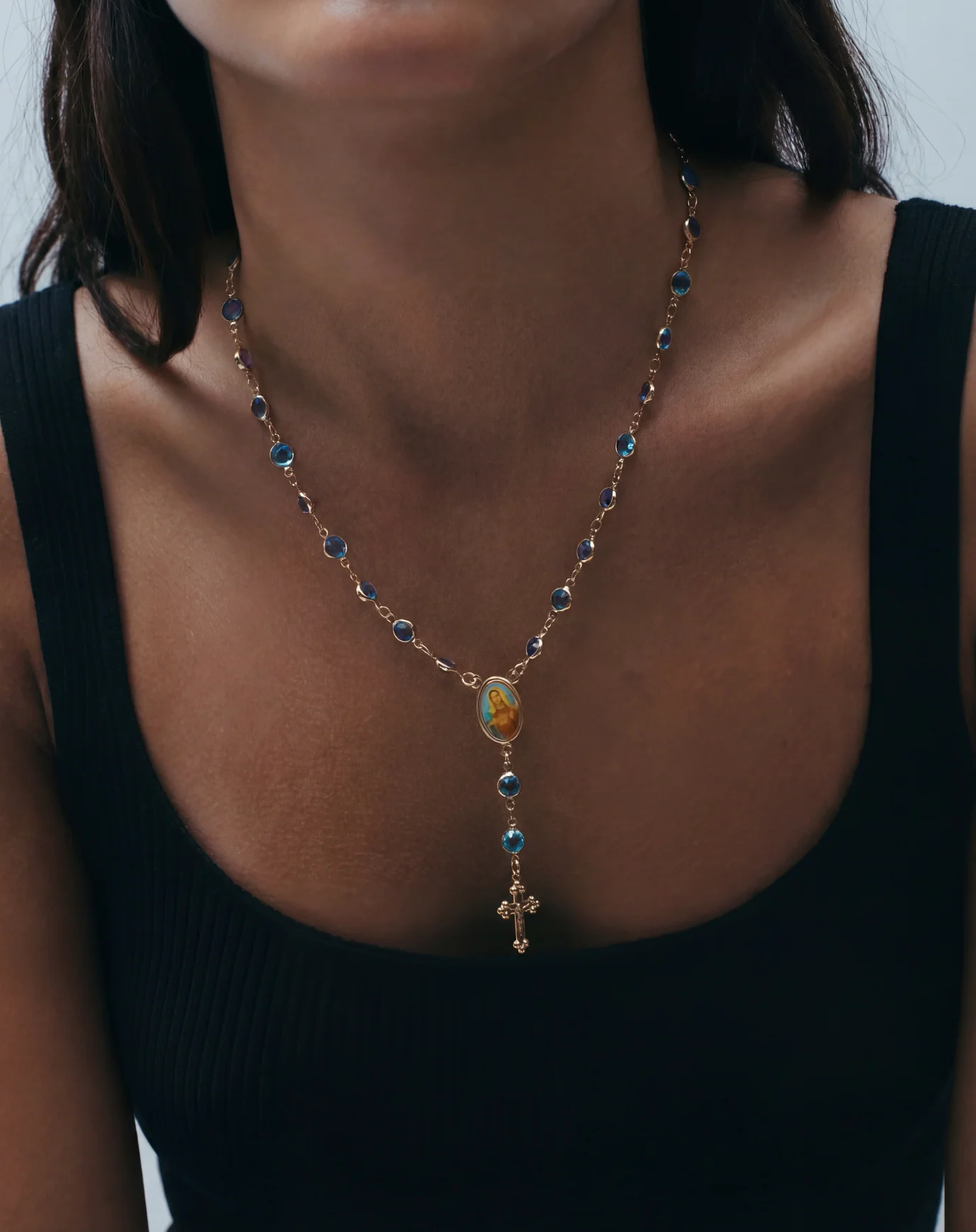 The Mary Blue Stone Rosary Necklace - Image 2