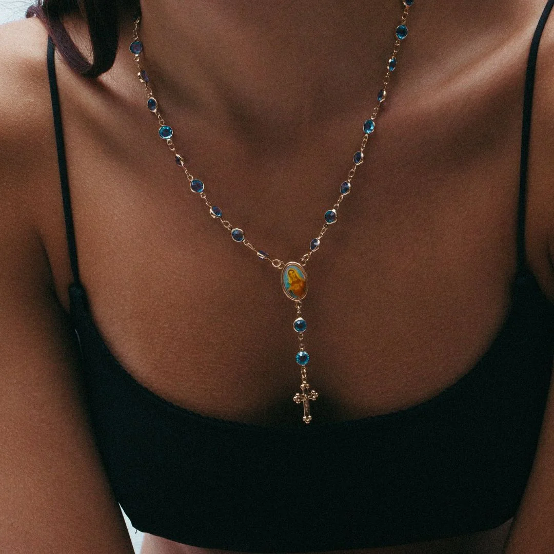 The Mary Blue Stone Rosary Necklace - Image 4