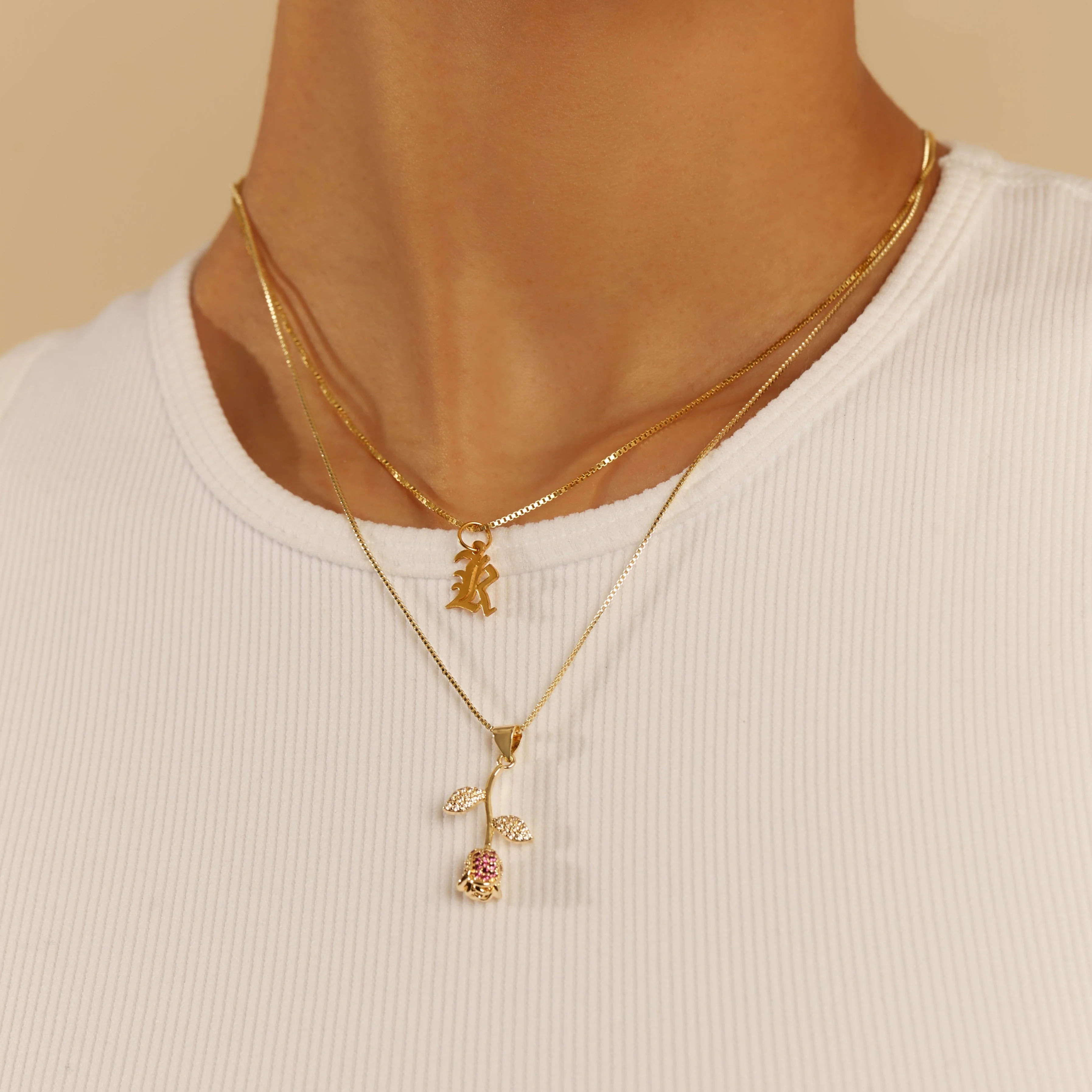 The Mini Old English Initial Pendant Necklace - Image 3