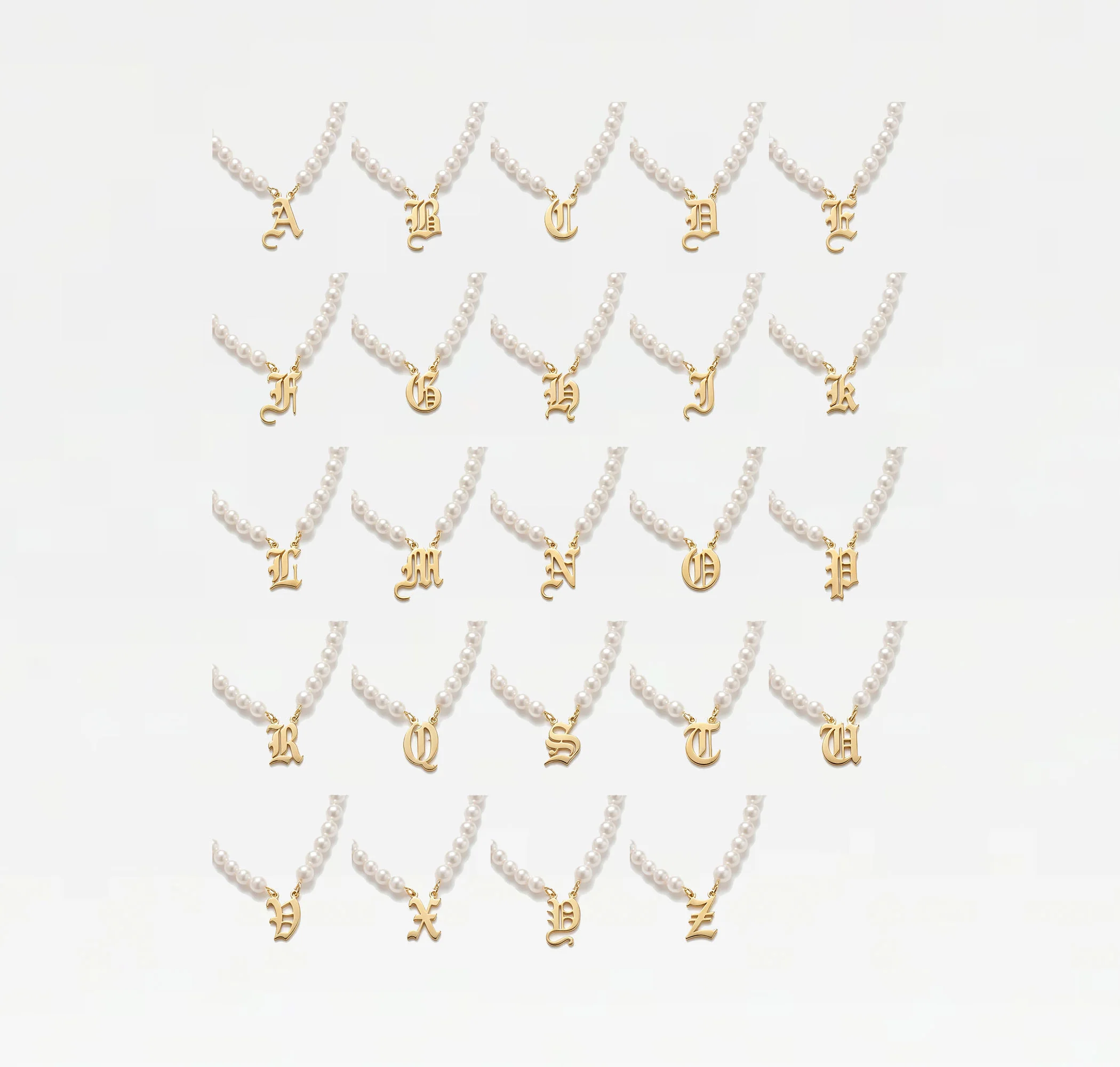 The Old English Single Initial Pearl Necklace - Image 3