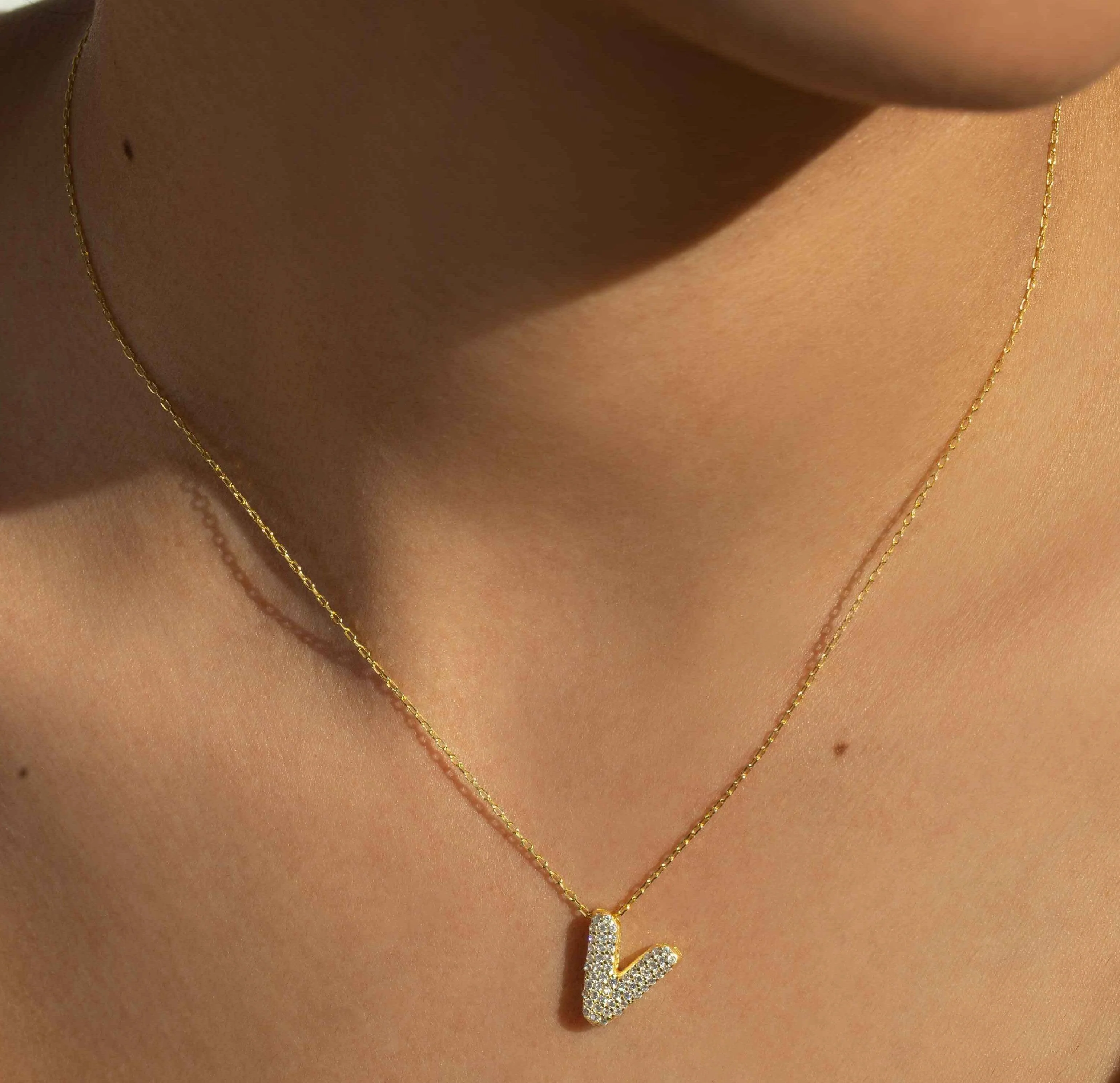 The Pavé Bubble Letter Pendant Necklace - Image 7