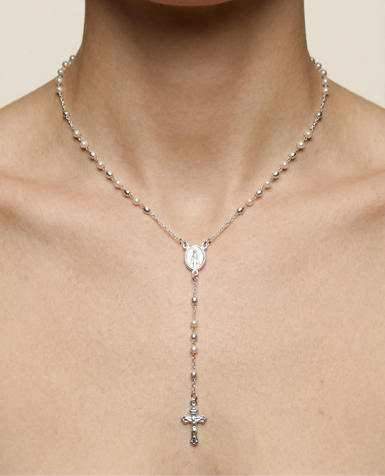 The Pearl Mary Rosary Cross Necklace - Image 4