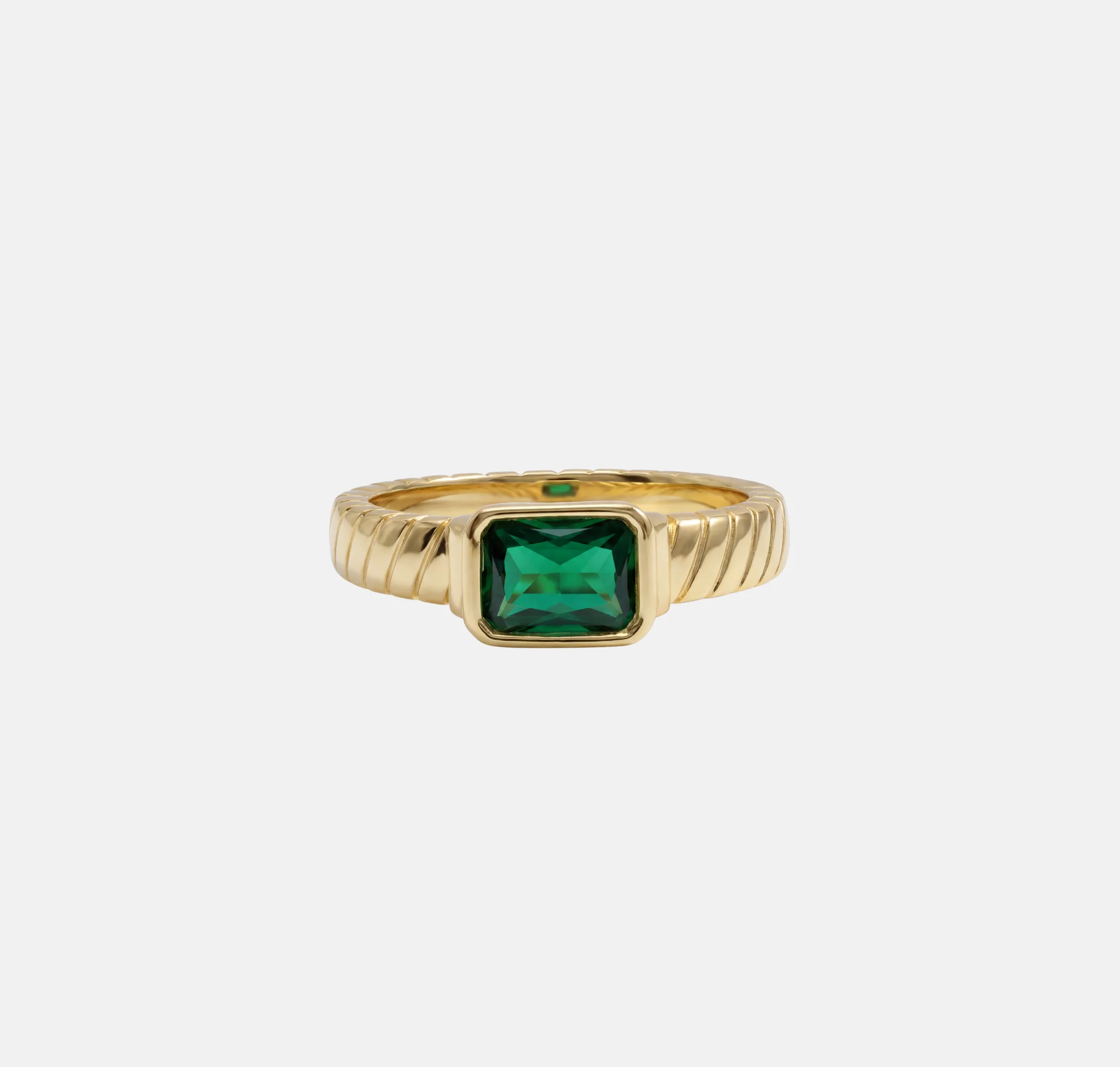The Square Green Gemstone Twist Ring