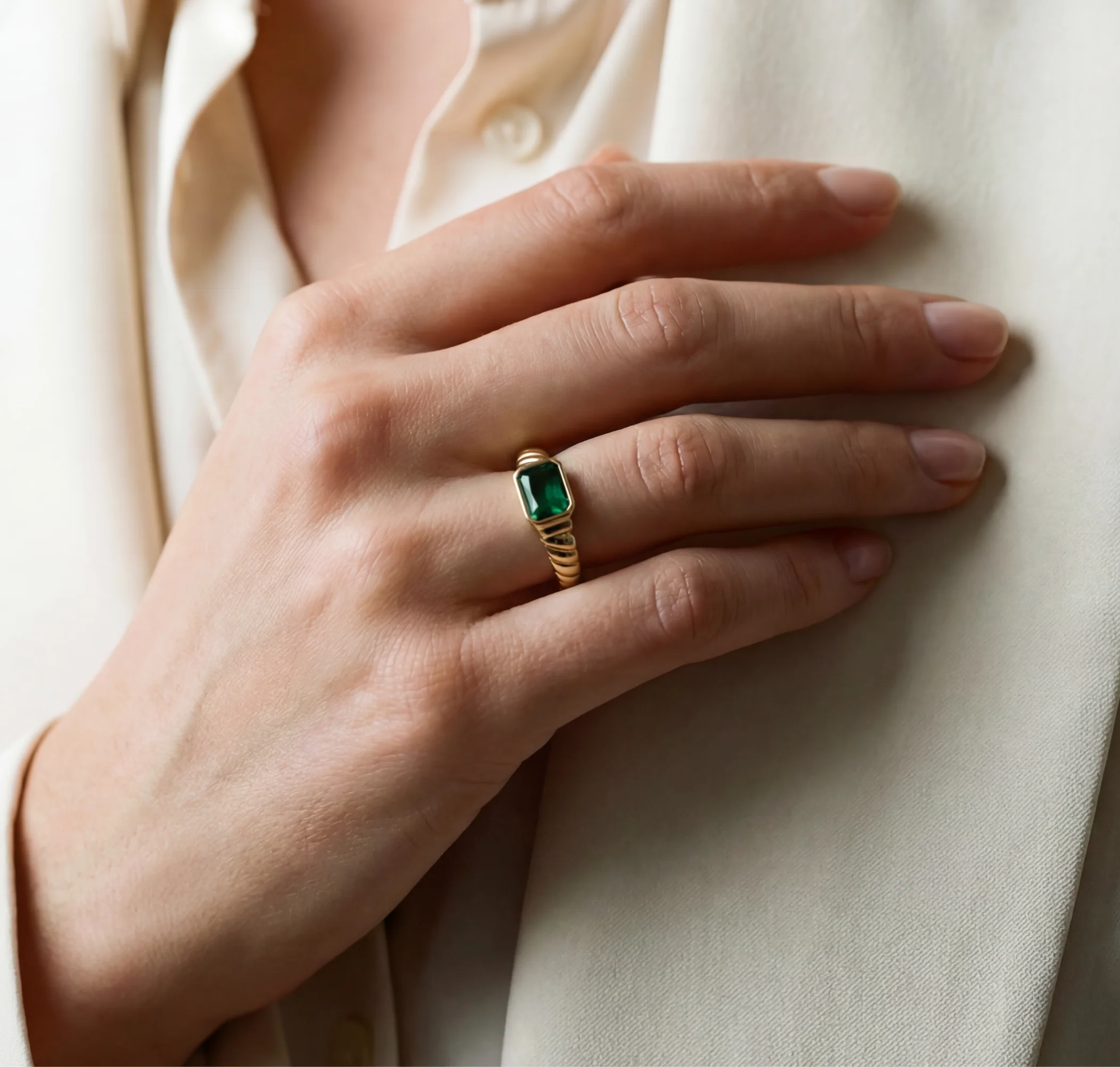 The Square Green Gemstone Twist Ring - Image 2